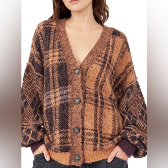 🔖 FREE PEOPLE NWT Birchwood Sepia Brown Cardigan y2k - Picture 4 of 15